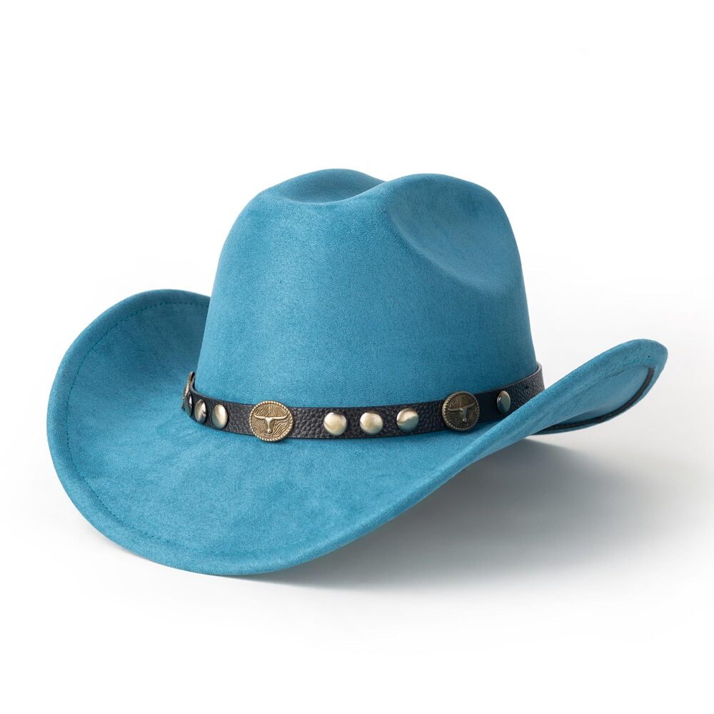 8441 Western Cowboy Hat Wide Brim Suede Cattleman Cowgril Hats-Black
